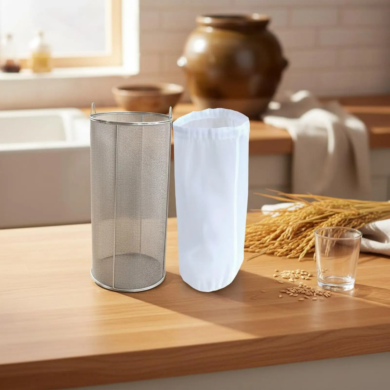 Colador de malla de acero inoxidable para bebidas fermentadas de arroz, diseño profundo, cesta de malla para elaboración de bebidas, bordes pulidos y elegantes
