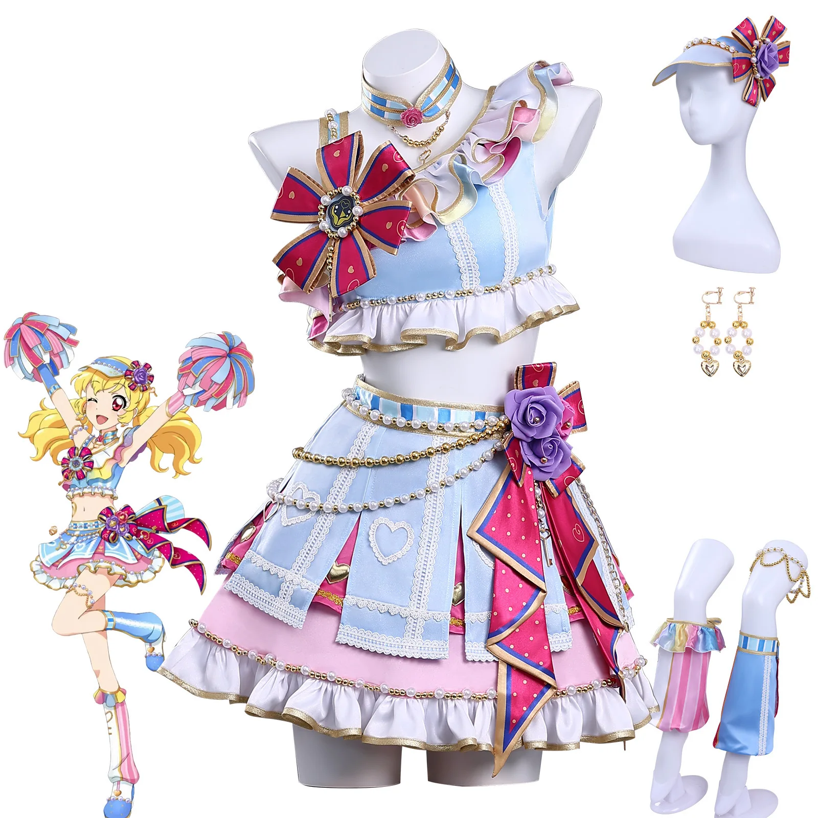 

Новый стиль, женский двумерный костюм для косплея в стиле аниме Hoshimiya Ichigo, черлидинг Kiryu Aoi, свежий миди без рукавов