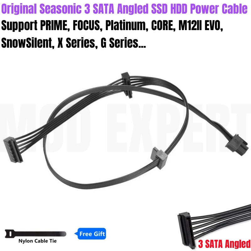 

Original Seasonic 6Pin to 3 SATA Angled SSD HDD Power Cable for SS-1050XM2, SS-1250XM2, SS-650 KM3, SS-750 KM3, SS-850 KM3 Power