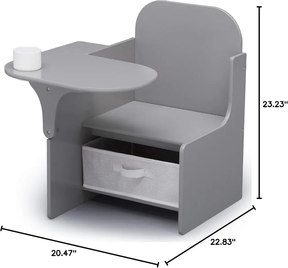 Sedia da scrivania per bambini con contenitore portaoggetti, grigia: perfetta per età 3+, sicura e durevole