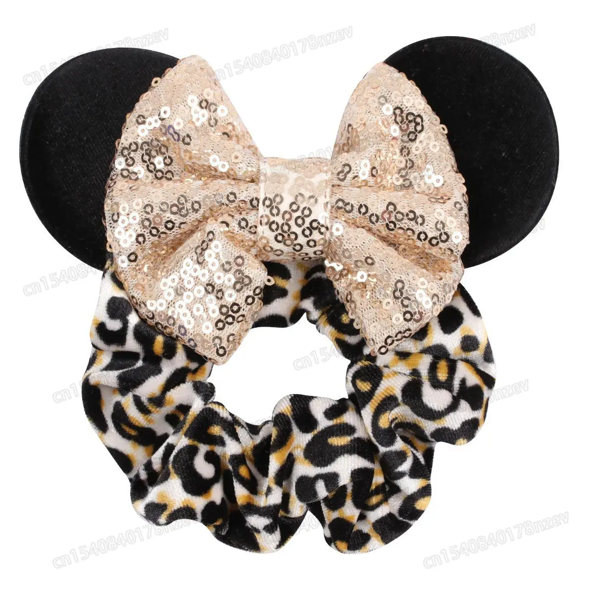 Disney Minnie Mouse Ears Hair Scrunchies Velvet Hairbands for Girls Sequins Bows Headband Women Trip DIY Accessories Party Decor