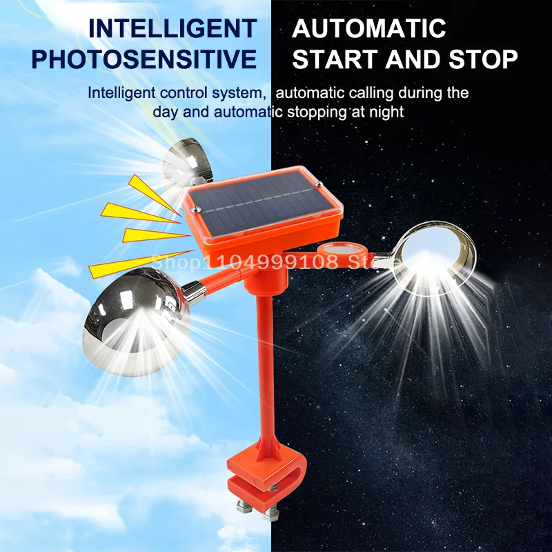 Solar Powered Voice Bird Deterrent Device With 3 Pieces 360° Reflective Rotating Prisms Cups Adjustable Sound