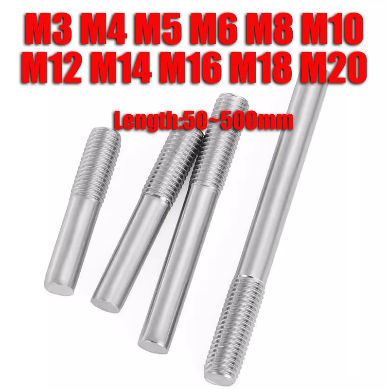 1-20pc Single End Thread Rod M3 M4 M5 M6 M8 M10~M20 304 Stainless Steel Headless Bolt Screw Tooth Stick Single Head Threaded Bar