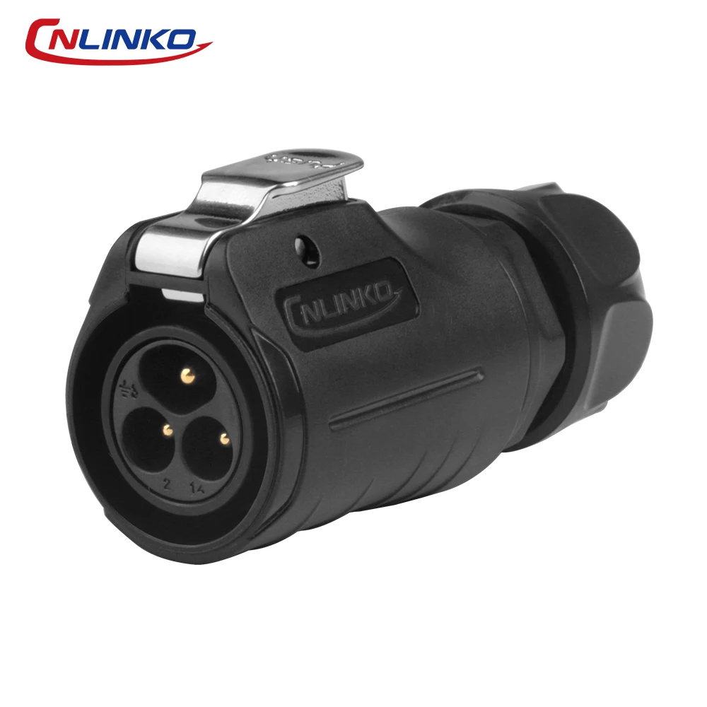 CNLINKO LP20 10-12mm Cable to Cable Screw-in Connector PBT Plastic Shell Waterproof 3Pin Electrical Circular Connector