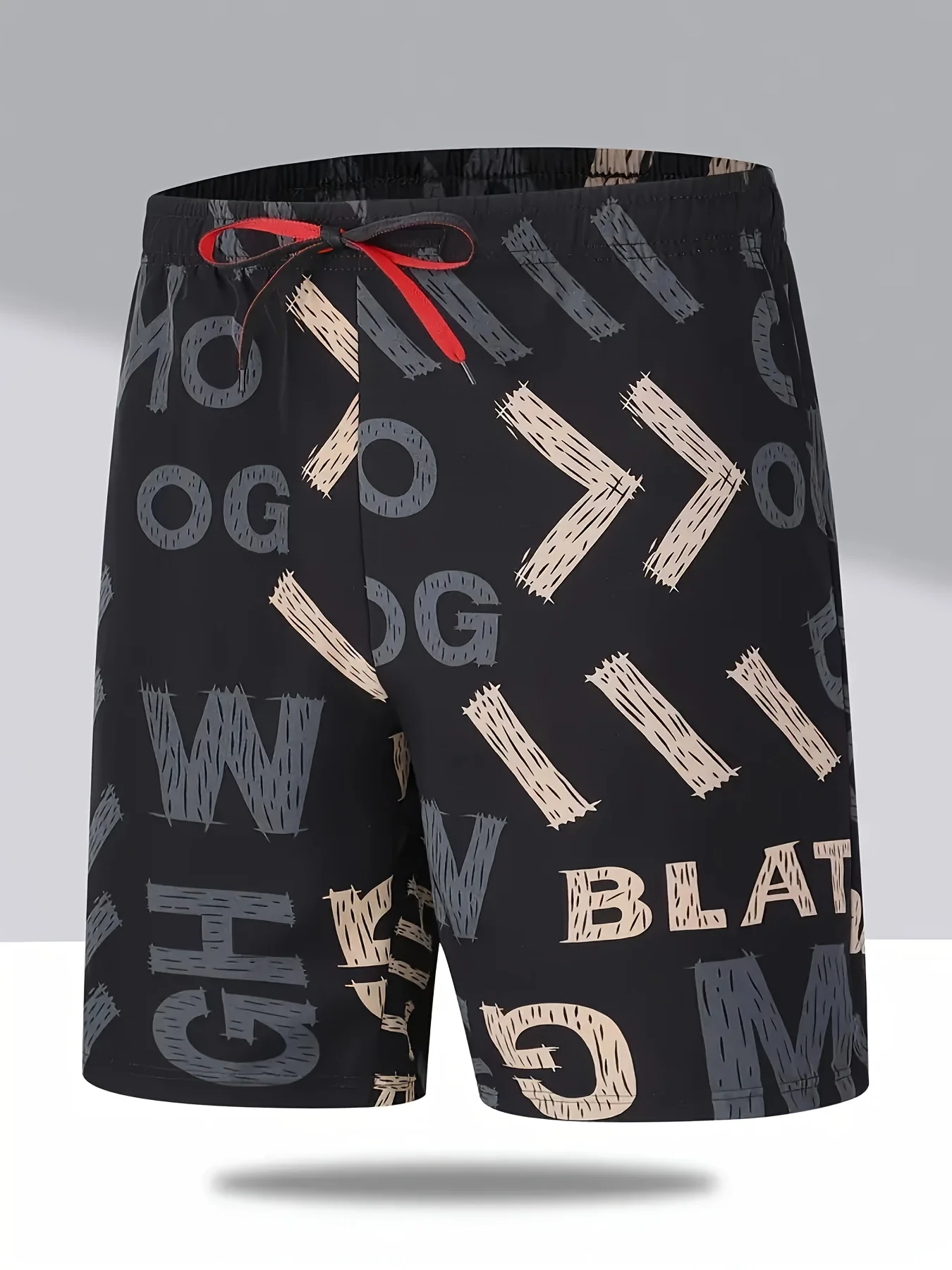 A Men's Sports Casual Shorts with Drawstrings and Stretch Trousers, Letter Printing, Trendyy and Fashionable, Contrasting Color Style, Suitable for Running, Hiking, Beach and Casual Wear