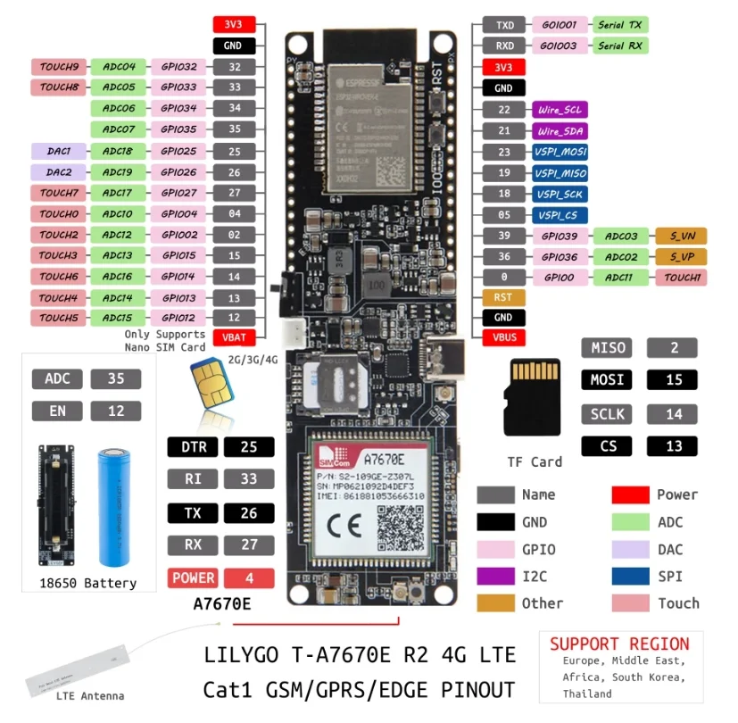 T-PCIE/T-SIM A7670E A7670SA R2 Wireless Module ESP32 Chip  Support GSM/GPRS/EDGE For Arduino 4G LTE CAT1 MCU32 Development Board