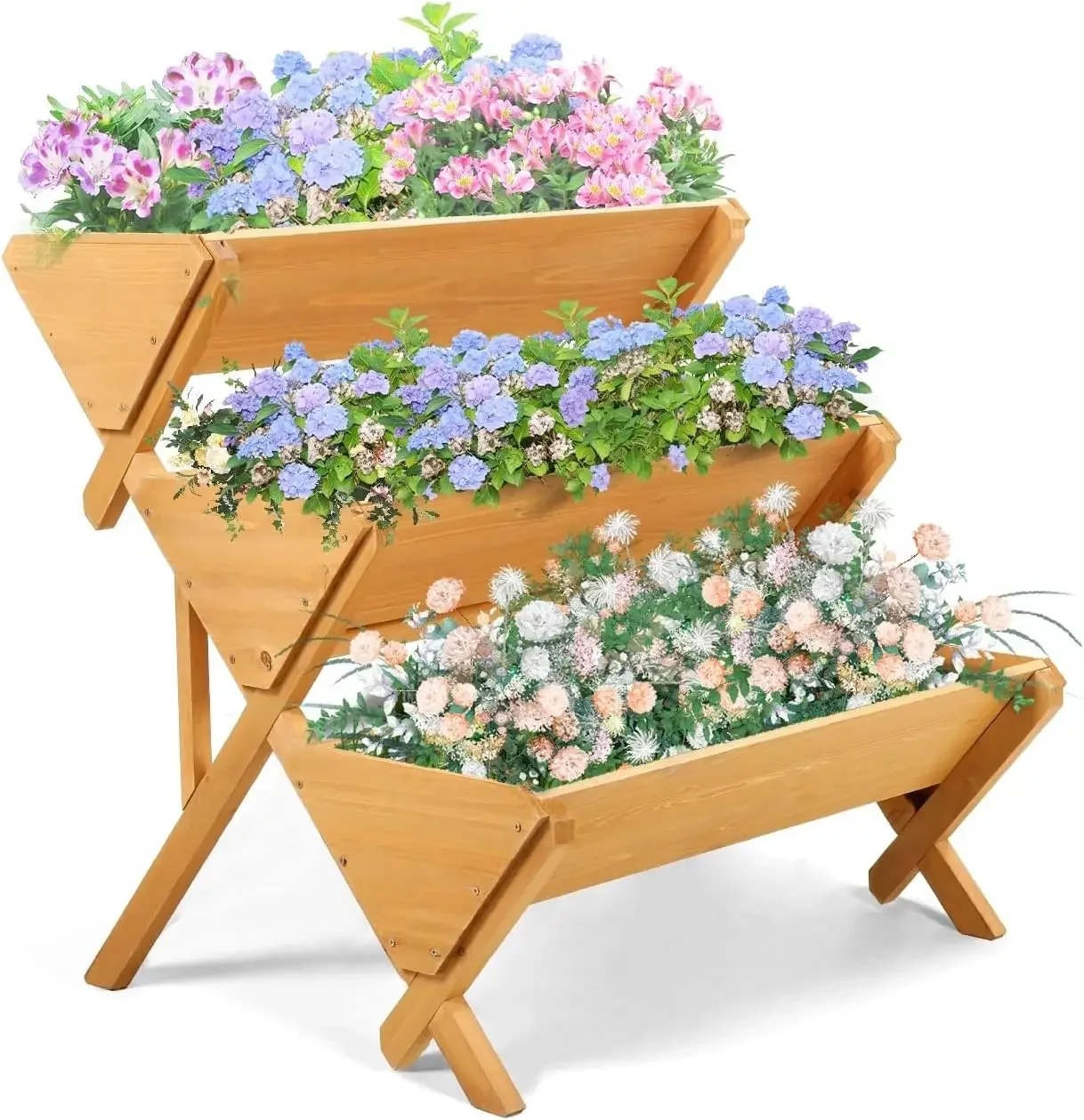 3 Tiers Wooden Vertical Raised Garden Bed With Legs,Brown Planter Raised Beds Kit For Flowers Herbs