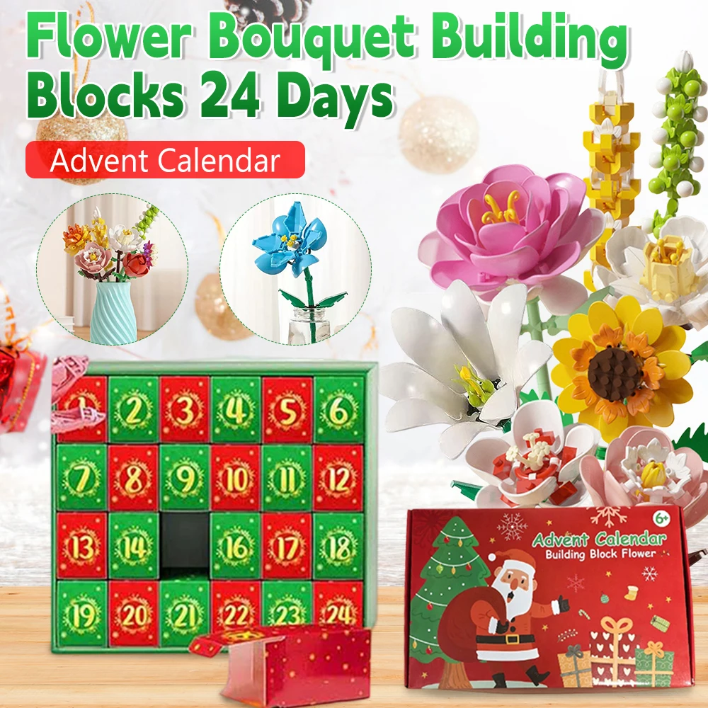 

Sun Flower Daisy Bouquet Christmas Advent Calendar Countdown Funny Bouquet Building Blocks DIY Christmas Decoration Gifts