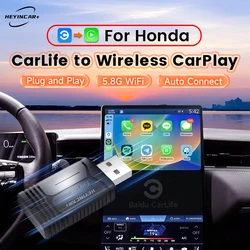 HEYINCAR Baidu Carlife Wired to Wireless CarPlay Adapter Mini Box Plug and Play Auto Connect Bluetooth WiFi 2.4G+5G For Honda