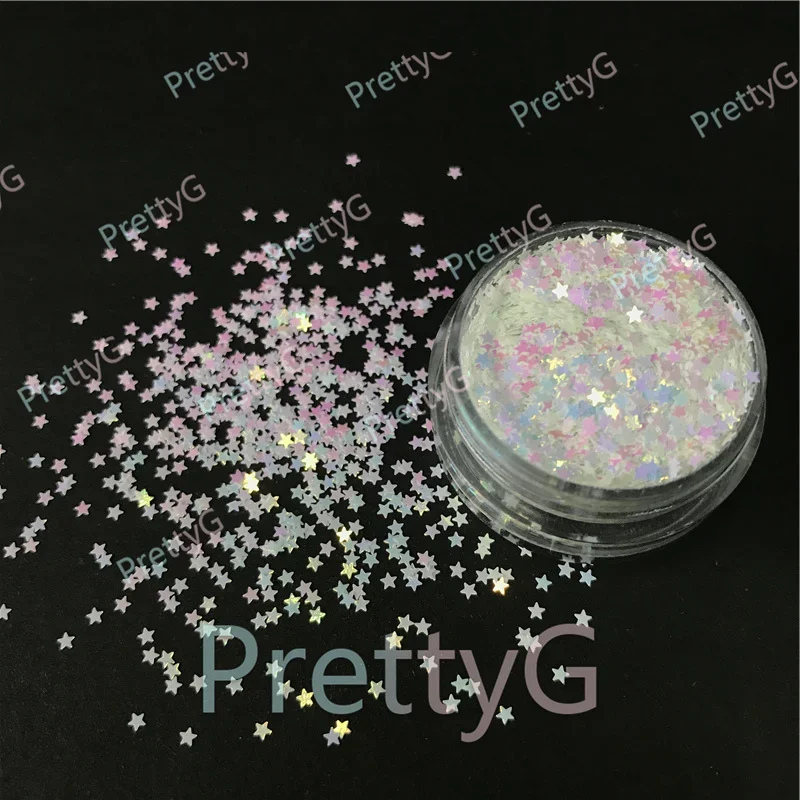 PrettyG 1 Box 1mm Stars Glitter Shapes Opal Nails Holographic Sequins Iridescent Glitter Supplies For Nail Art DIY Decoration