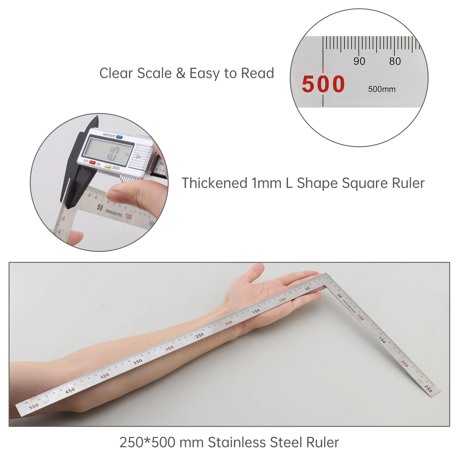 

L-Shaped Framing Right Angle Ruler Stainless Steel 90° Carpenter's Square Metal Measurement Square Tool