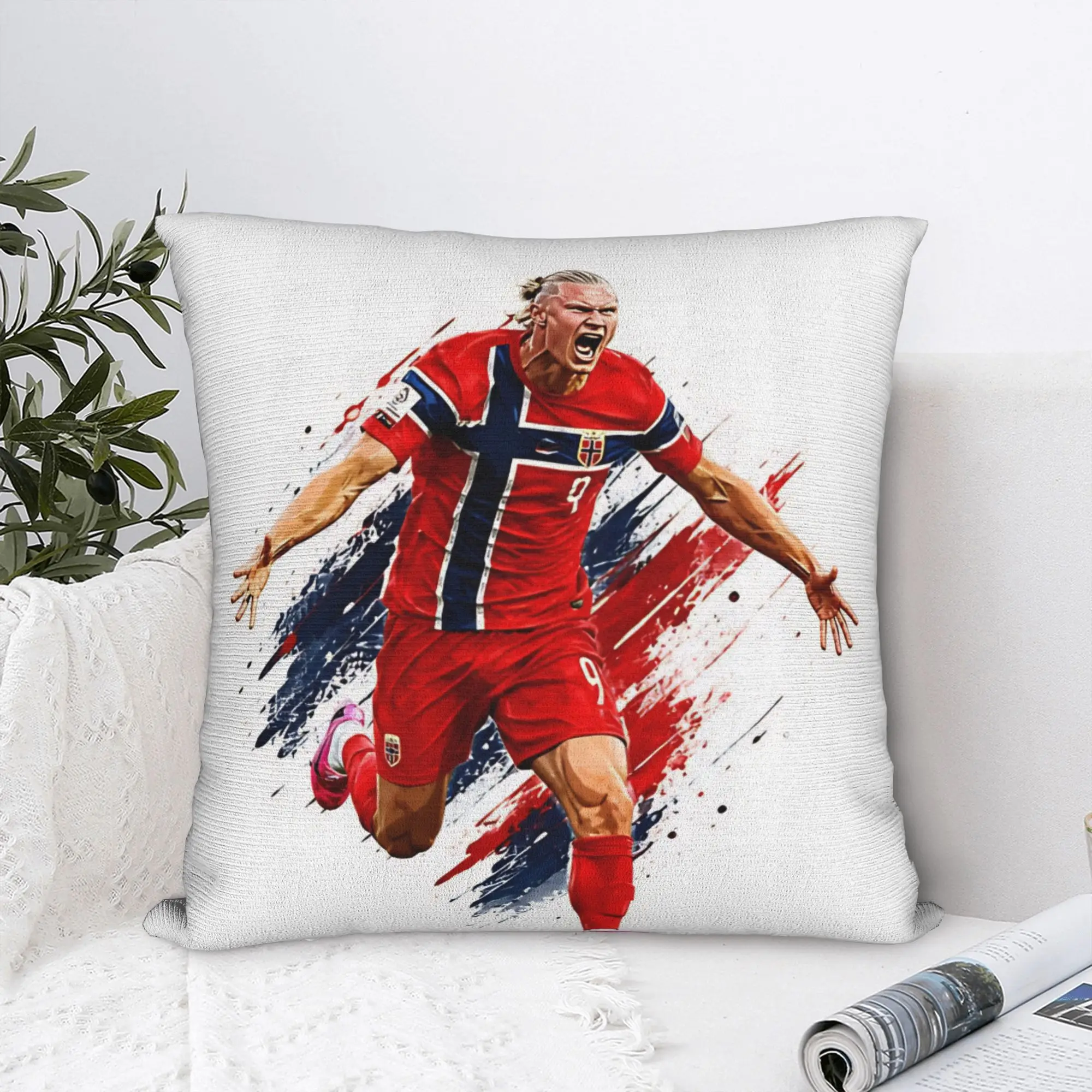 Erling Haaland Football Celebration Norway  Square Pillow Covers Polyester Home  Cushion Case Funny Decor Pillow Cover 45*45