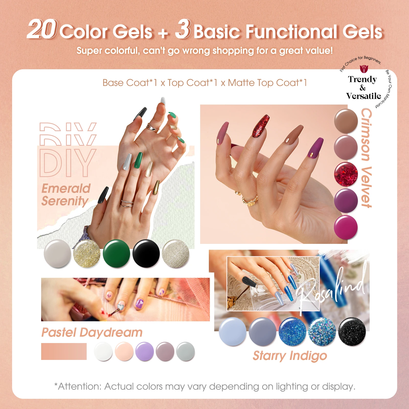 Rosalind gel nagellak 23/38/48 stuks gel nagellak kit met UV licht gel kleur nagellak led drogen nagellamp nagelbenodigdheden.