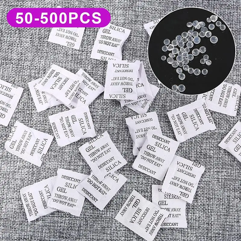 50-500 Packs Non-Toxic Silica Gel Desiccant High Efficiency Moisture Absorber Bags Damp Prevention For Clothes Food Home Storage