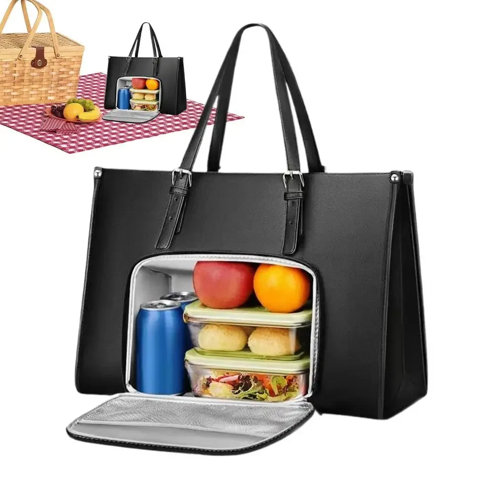 

Creative 2 in 1 Lunch Tote Bag Multi-functional PU Leather Laptop Bag Insulation Layer Large Capacity Computer Handbag