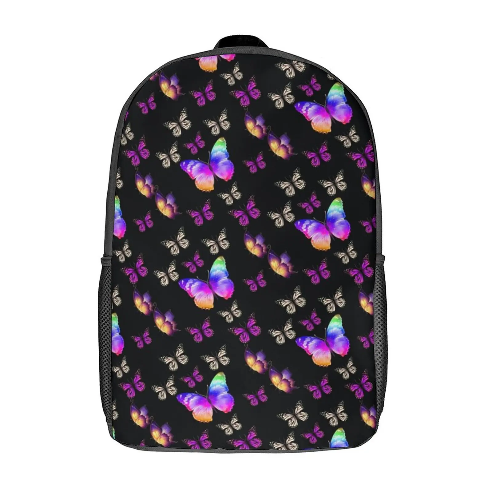 White Butterfly Backpack Rainbow Print Cycling Backpacks for Teenage Boy Girl Colorful Print High School Bags Casual Rucksack