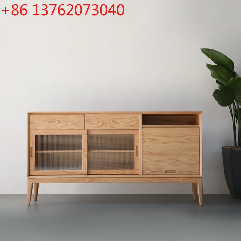 

Nordic Side Cabinet Solid Wood Wine Cabinet Black Walnut Restaurant Storage Cabinet Japanese Style Small Apartment