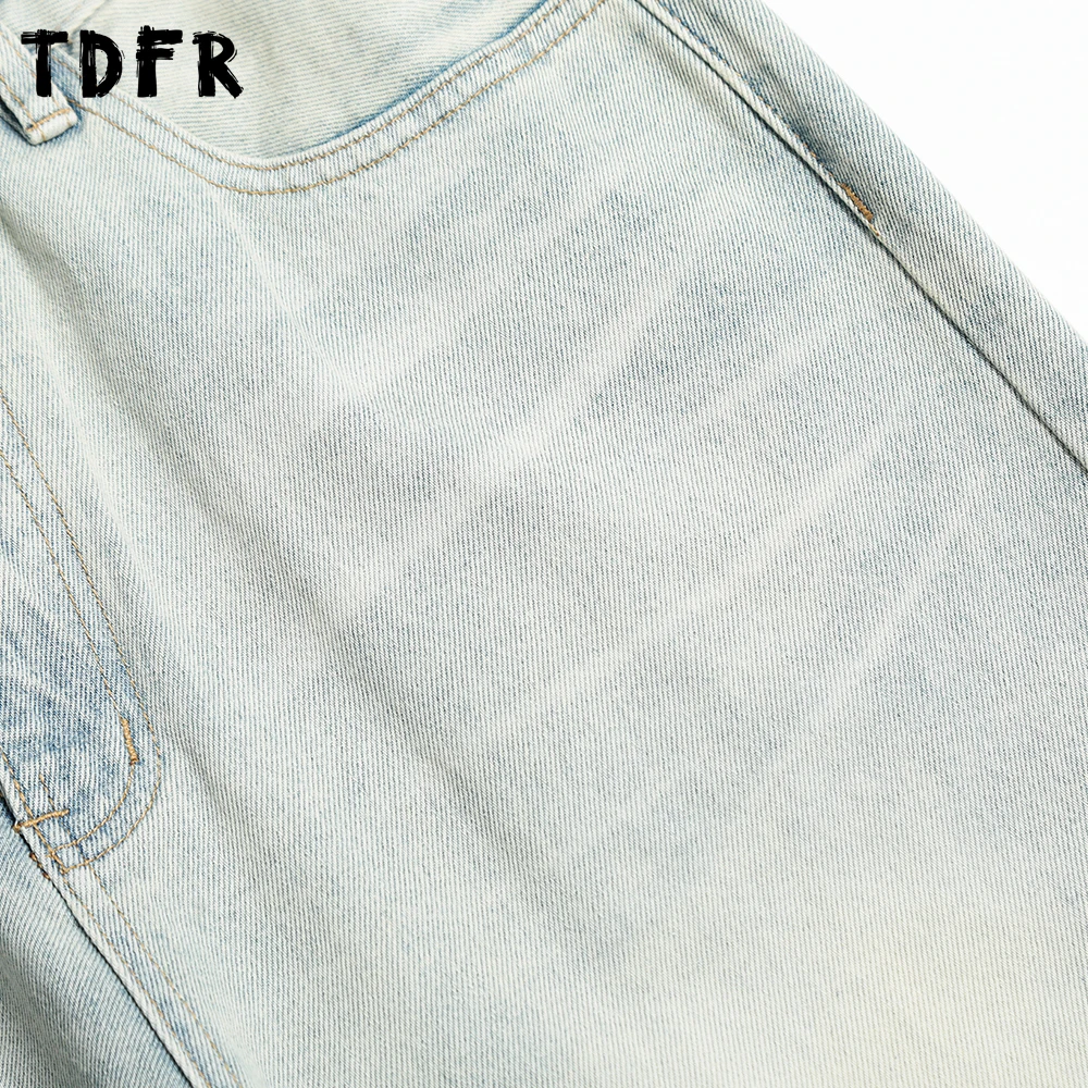 レトロシンプルなウォッシュ加工デニムパンツメンズポケットストリートルーズストレートレッグワイドレッグジーンズ男性