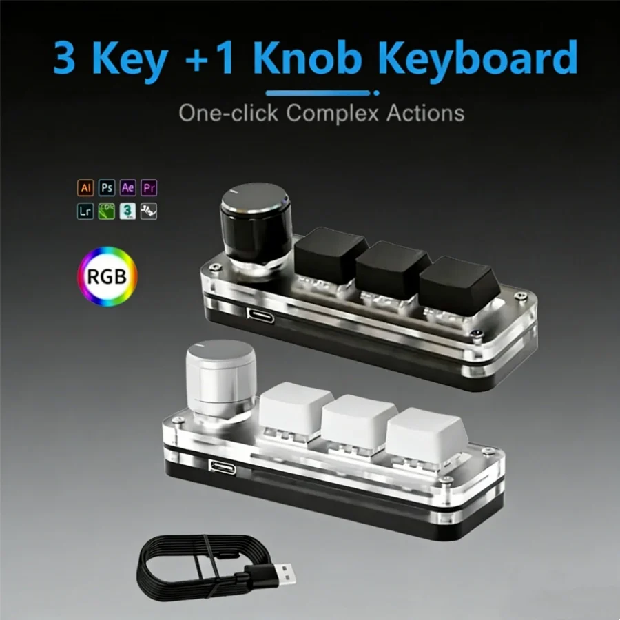 

Макропад: Механическая клавиатура с RGB-подсветкой, мини-клавиатура для игр, программируемая, с регулировочной ручкой, портативная, 3 клавиши, красные переключатели, для Photoshop