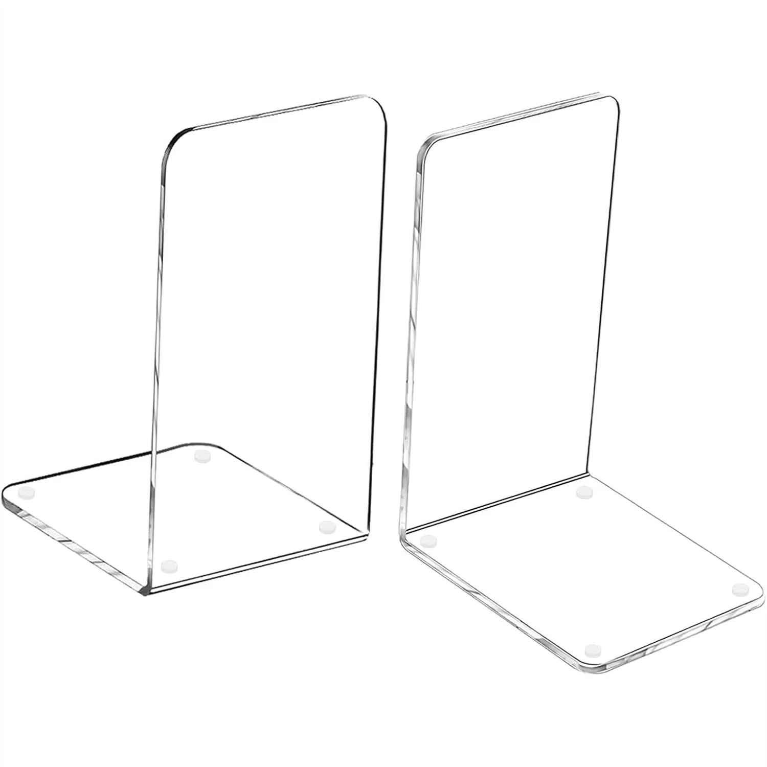 

Acrylic Book Ends 2pcs, Clear Non-Slip Bookends for Shelves with Smooth Edge for Heavy Books, Bookshelf Dividers for Office Home