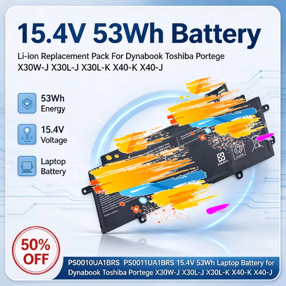 PS0010UA1BRS PS0011UA1BRS 15.4V 53Wh Replacement Laptop Battery for Dynabook Toshiba Portege X30W-J X30L-J X30L-K X40-K X40-J