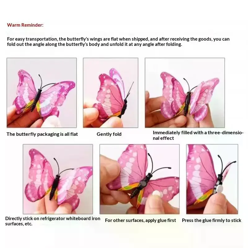 3D Butterfly Wall Decor Double Layer 3D Colorful Butterfly Wall Stickers Wedding Party Decorations Home Refrigerator Decal 12Pc