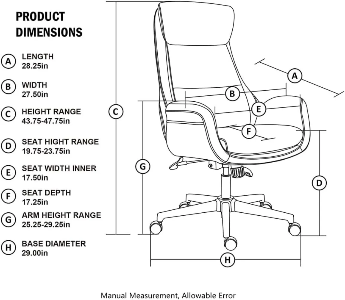 Home High-Back Office Chair Leather Adjustable Swivel Desk Chair with Arms, Cream