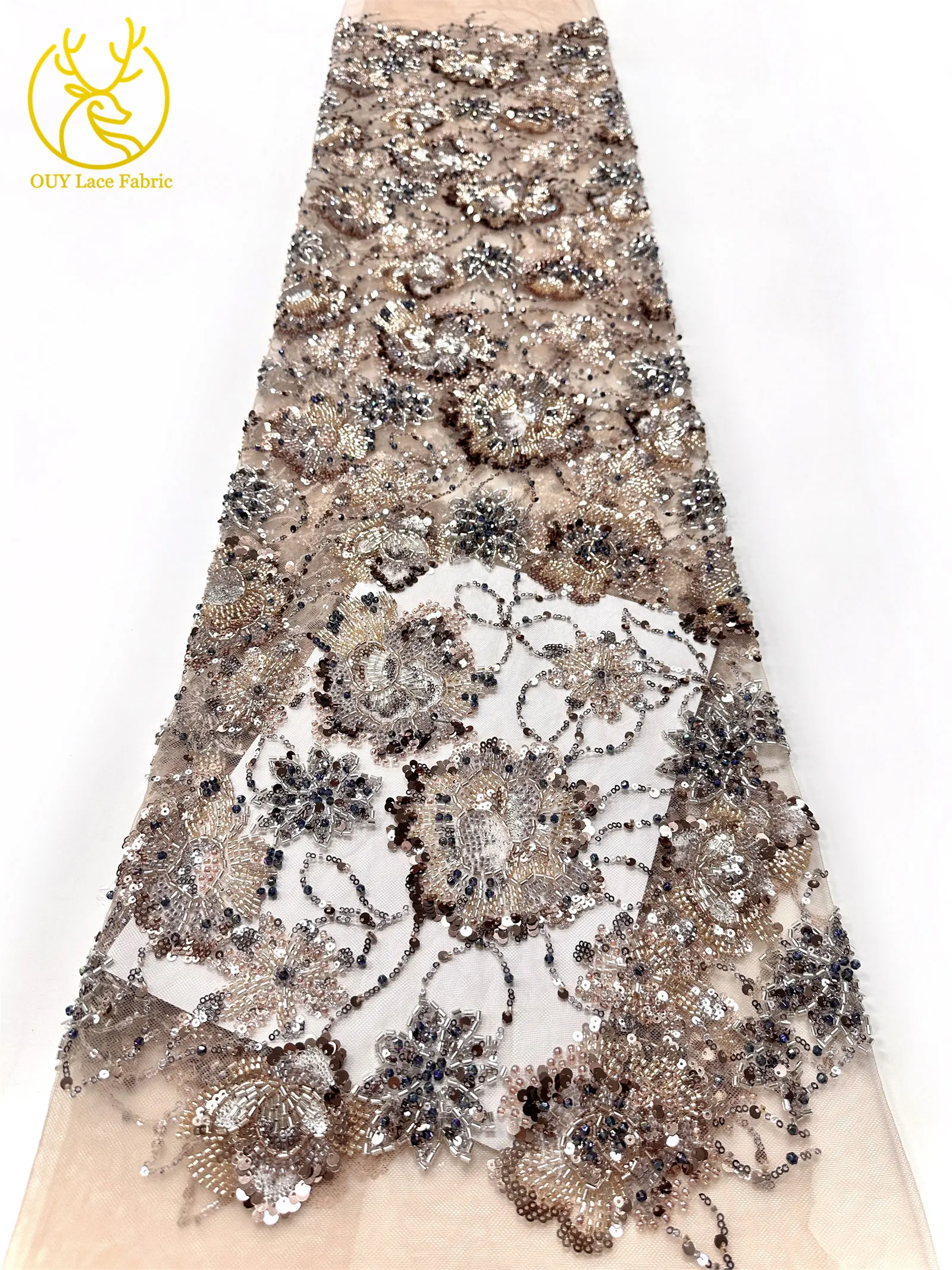 Luxuriöses High-End Nigerianisches Damen-Partykleid für Abschlussball 2026, Afrikanischer Bräutigam-Stickerei-Perlen-Spitzenstoff, Französische Pailletten-Spitze – Detail 25