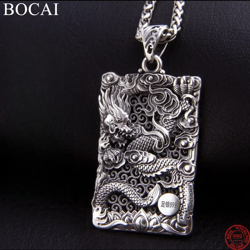 BOCAI S999 Sterling Silver Pendants for Women Men New Fashion Hollow Flying Dragon Patron Saint Amulet Jewelry Wholesale