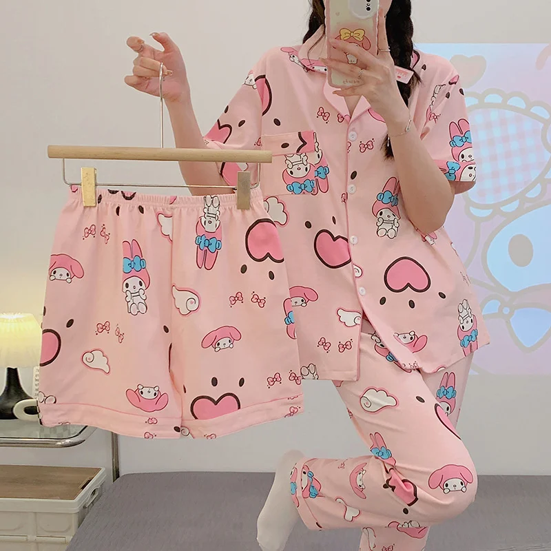 Sanrio Hello Kitty Autumn Girl Pajama Set My Melody Anime Y2K Long Sleeve Trousers Student Home Clothes Women Pijama Three-piece