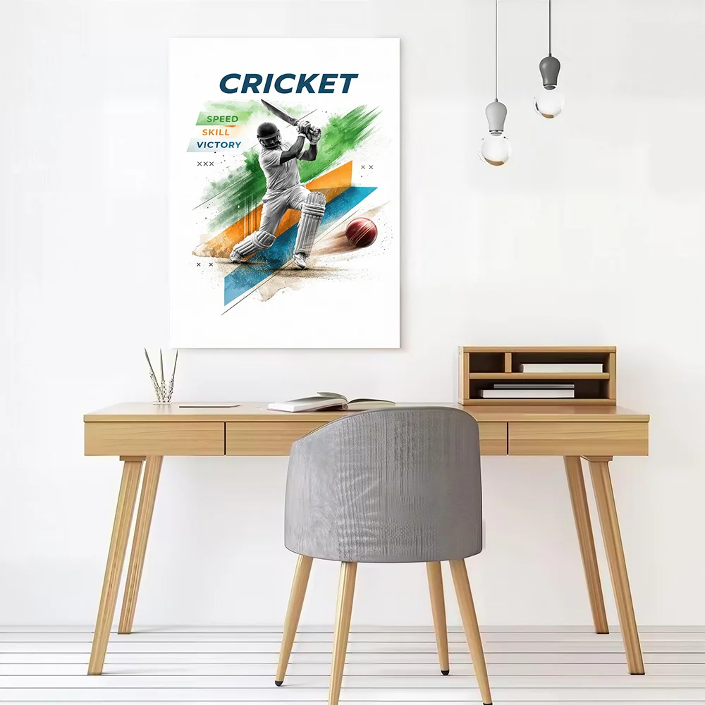 Cricket Player Action Shot - Vintage Sports Collage Poster Canvas Wall Art Personalized Print Modern Painting Perfect Gift for
