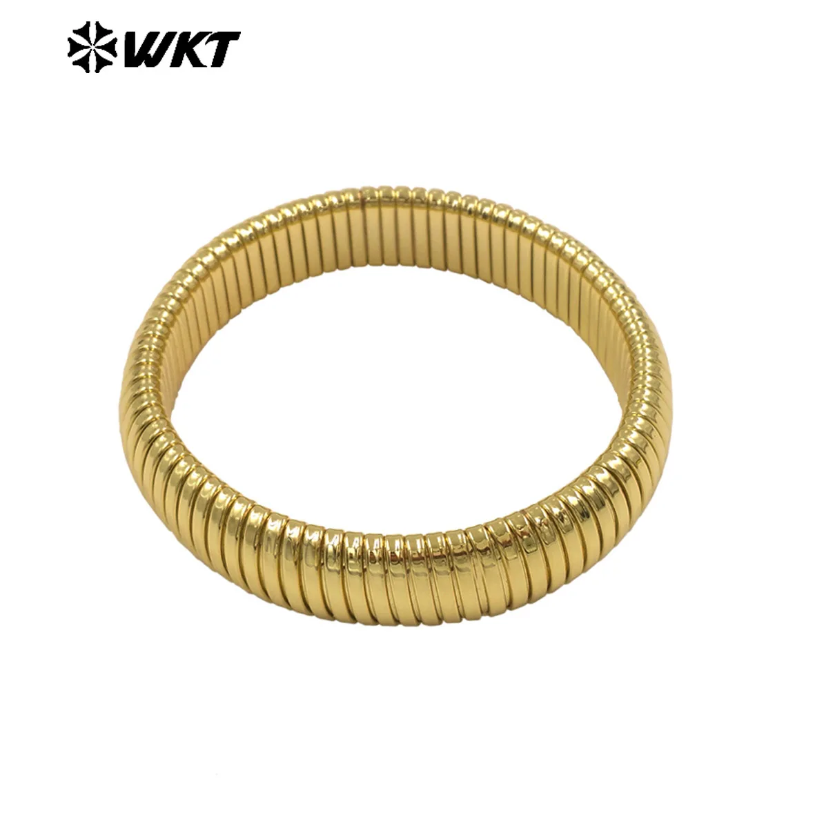 WT-B702 Good Quality Simple Design Gold Electroplated Yellow Brass Round Bangles For Ladies Daily All Match Jewelry Accessory
