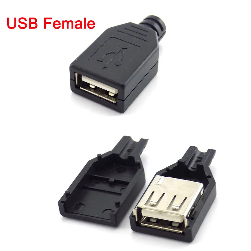 

4-контактный разъем USB 2.0 типа A с внутренней вилкой, черная пластиковая крышка, тип пайки, соединительный кабель «сделай сам», D5