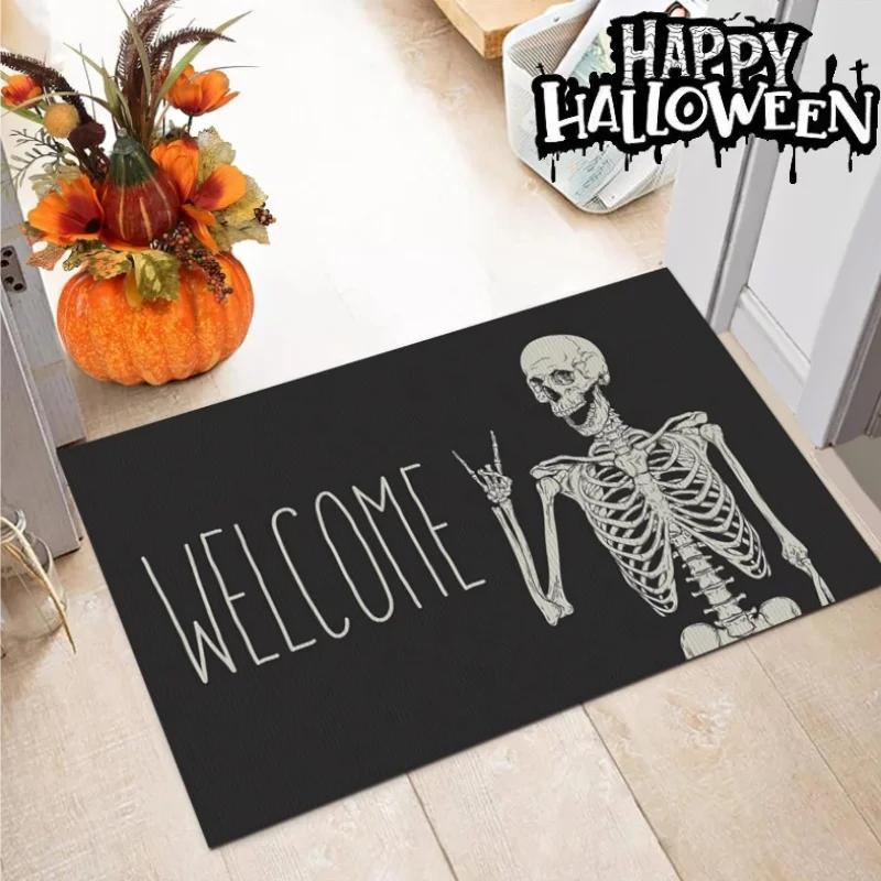 

Halloween Dancing Skeleton Rug Non Slip Bath Mat Crystal Velvet Doormat for Home Entryway Perfect for Halloween Decor