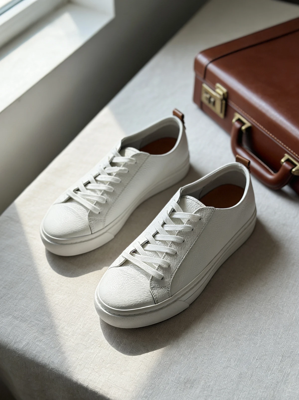 Women\'s Luxury Brand Genuine Leather White Sneakers Minimalist Lace-Up Casual Comfortable Daily Fashion Ladies Flat Shoes