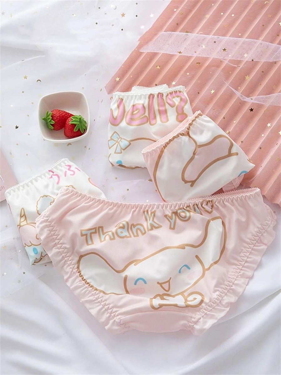 Japanese Cute Lolita Style Women Panties Kawaii Printing Big Ears Dogs Letters Ruffle Ribbon Sweet Bowknot Girls Briefs