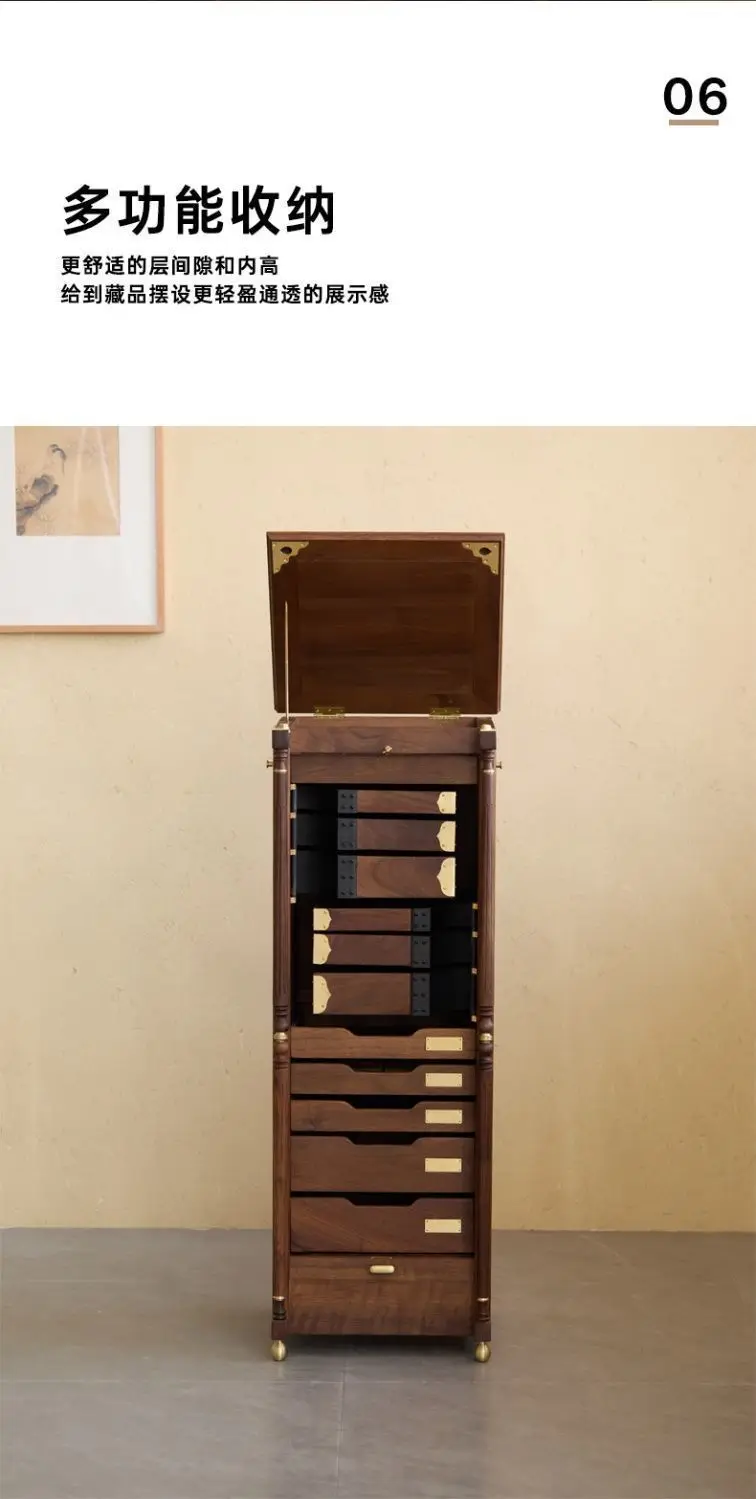 For Black Walnut Solid Wood Rotating Floor to Ceiling Storage Cabinet Rack for Teacup Tea Set Tools High Capacity