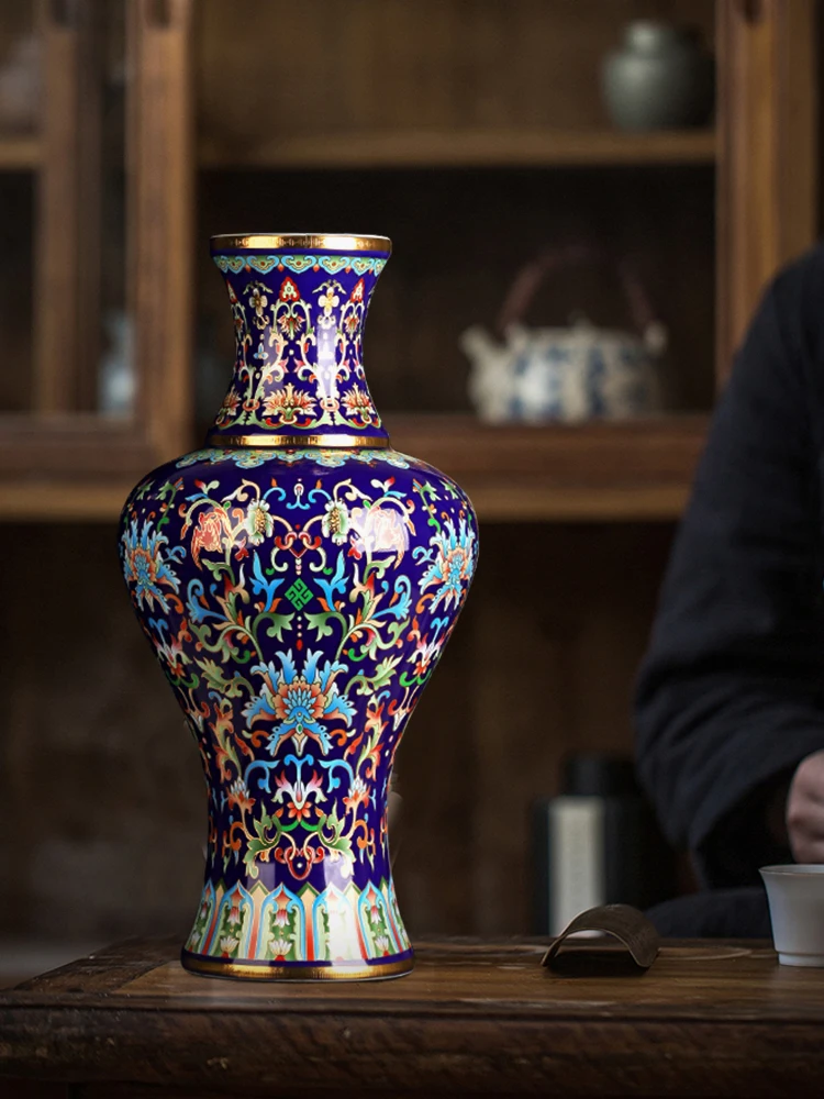 Imagem -04 - Jingdezhen Porcelana Antigo Esmalte Grande Vaso Arranjo de Flores Chinês Casa Decoração da Sala Estar