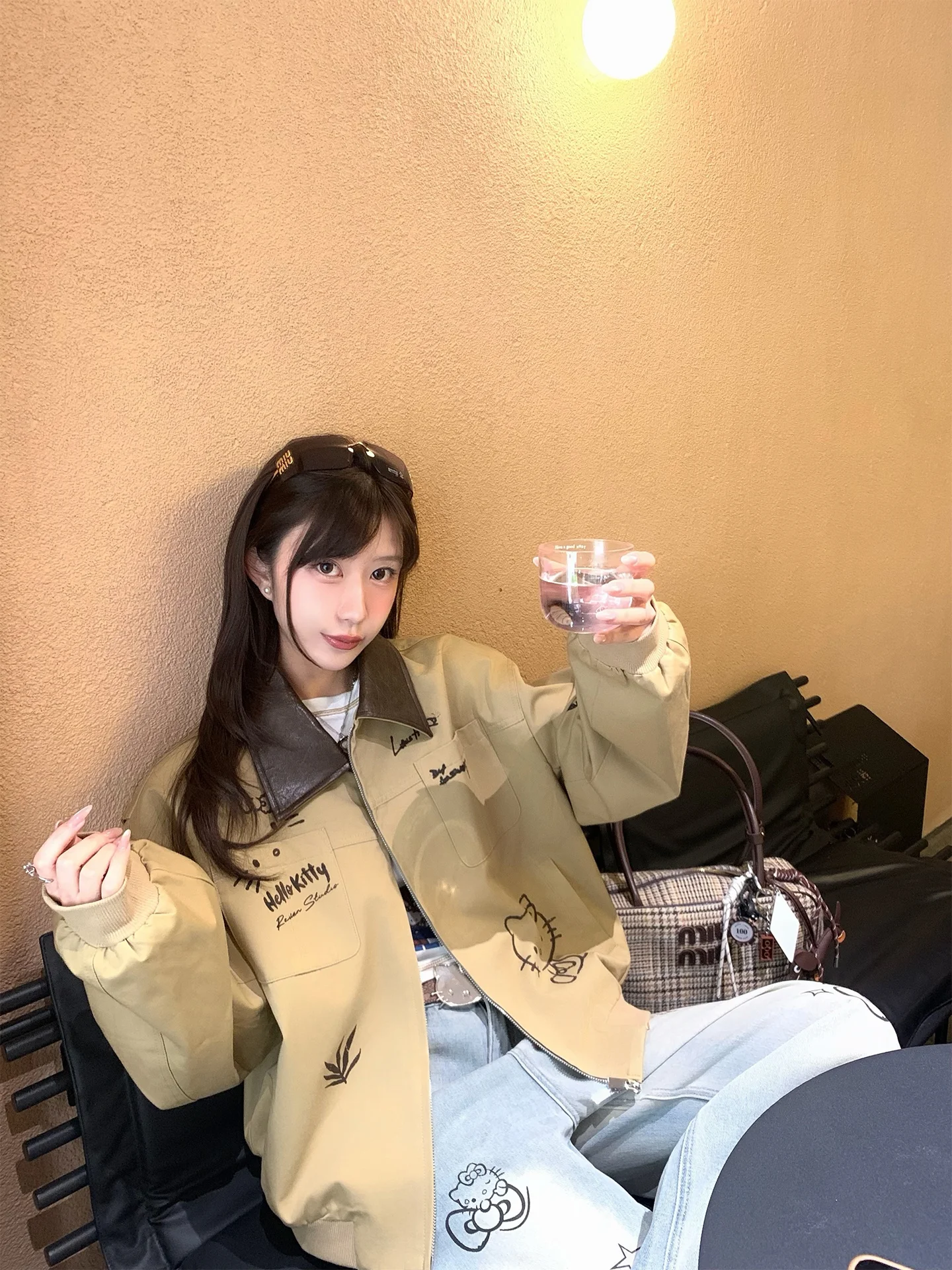 

Kit ort Sle Women's Jaet American Retro Cool Versatile Top Zipper Closure Long Sve Spring Faion Ladies Coat