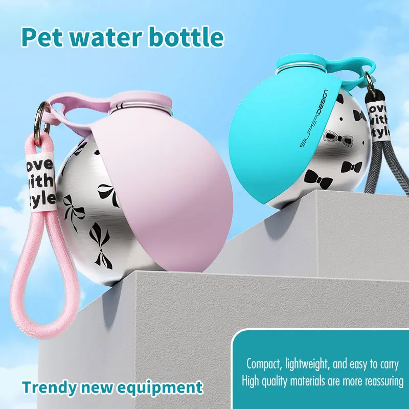 

Portable Cat Dog Water Bottle For Outdoor Travel Walking Stainless Steel Leak-Proof Pet Kettle With Foldable Silicone Water Bowl