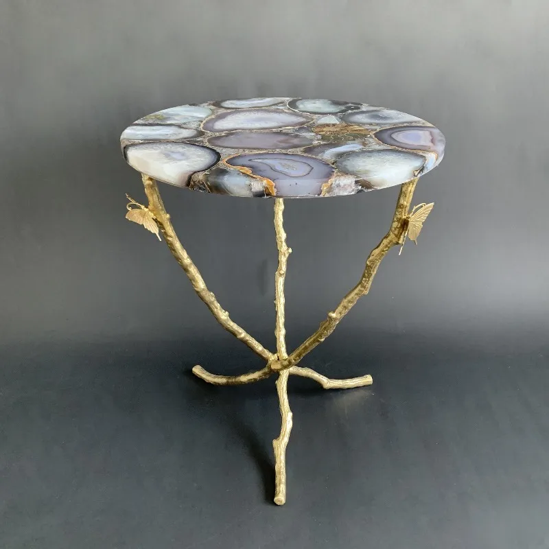 

Pure copper natural natural agate edge few corner machine villa hotel designer agate living room edge few