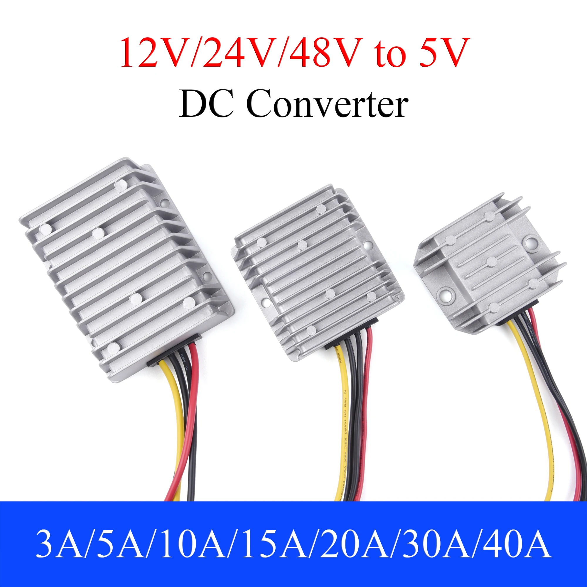 12V/24V/48V to 5V DC Power Converter 3A 5A 10A 15A 20A 30A 40A 50A  Buck Regulator Step Down Voltage Supply Module For Car