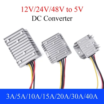 12V/24V/48V Naar 5V Dc Stroomomvormer 3a 5a 10a 15a 20a 30a 40a Buck Regelaar Step Down Spanning Voedingsmodule Voor Auto