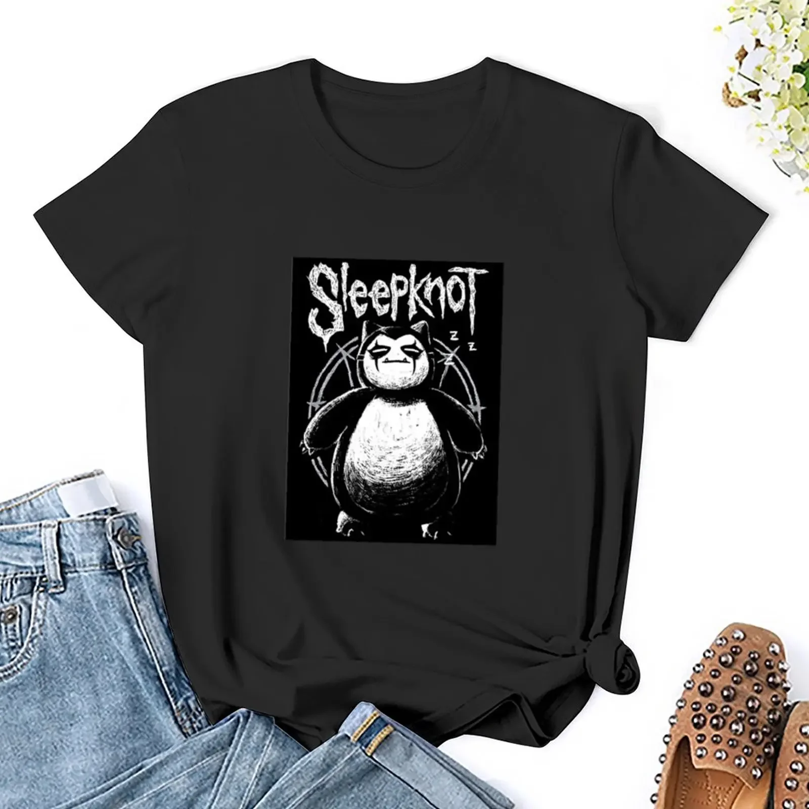 SLEEPKNOT-T-shirt gráfica para mulheres, camisa com estampa animal, blusa sexy para meninas, vestido branco