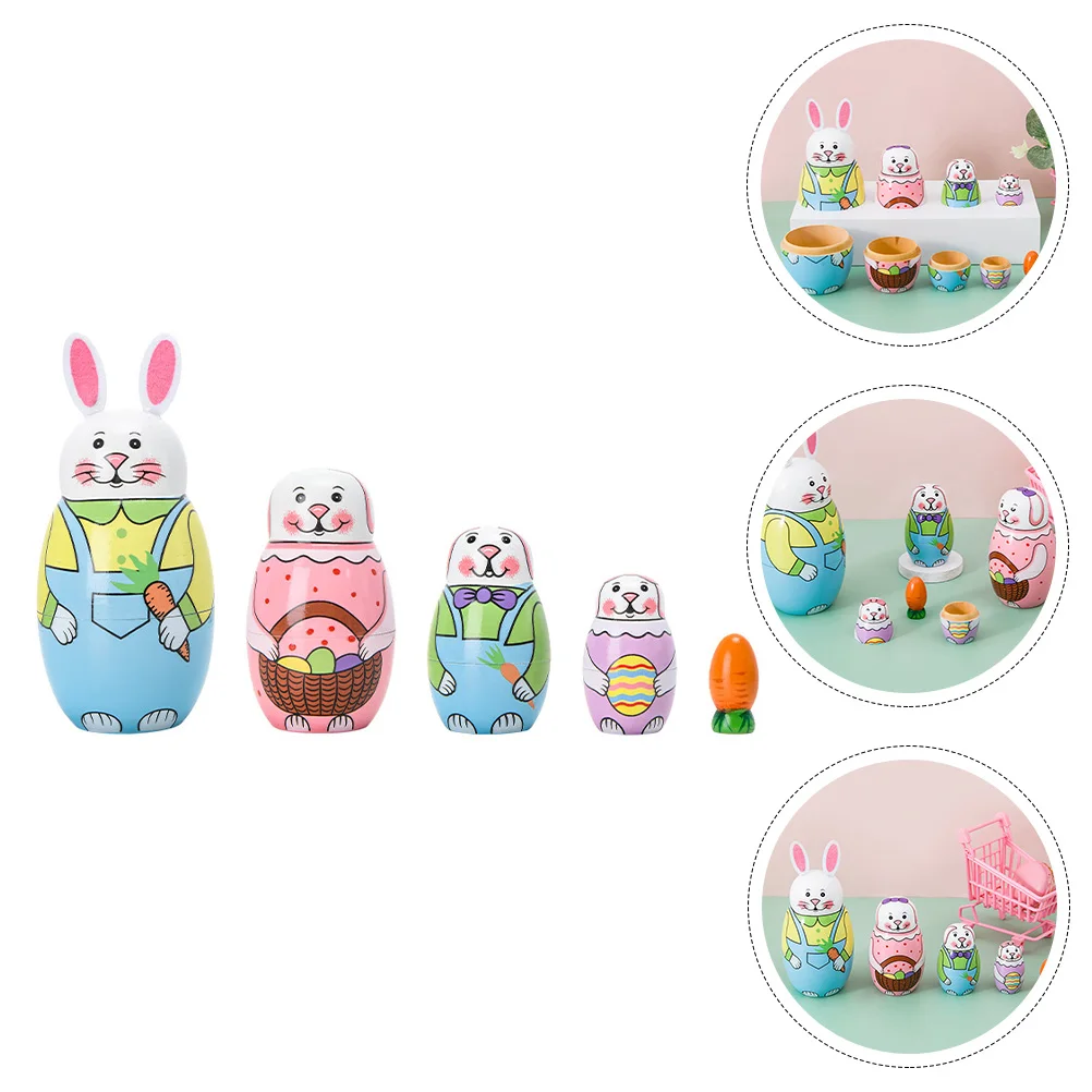 

Painted Bunny Nesting Wooden Matryoshka Toys Decorative Russian Safe Natural Wood Kids Play Various Sizes Colored
