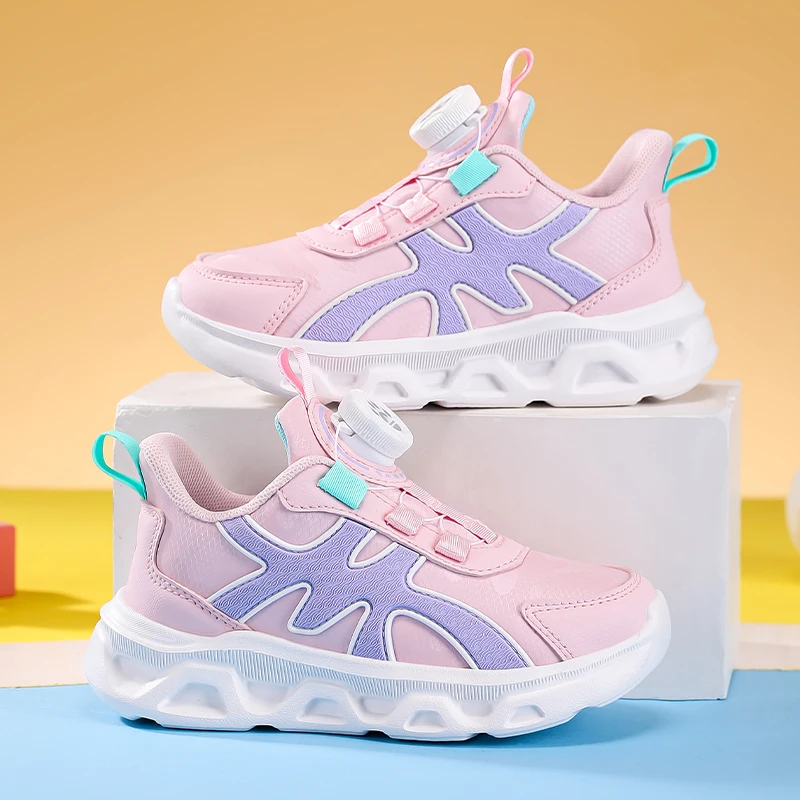 

Brand Pink Girls Child Sneaker Comfortable Breathable Casual Sneakers Kids Trainers Rotate Buckle Designer Sports Shoes For Boy