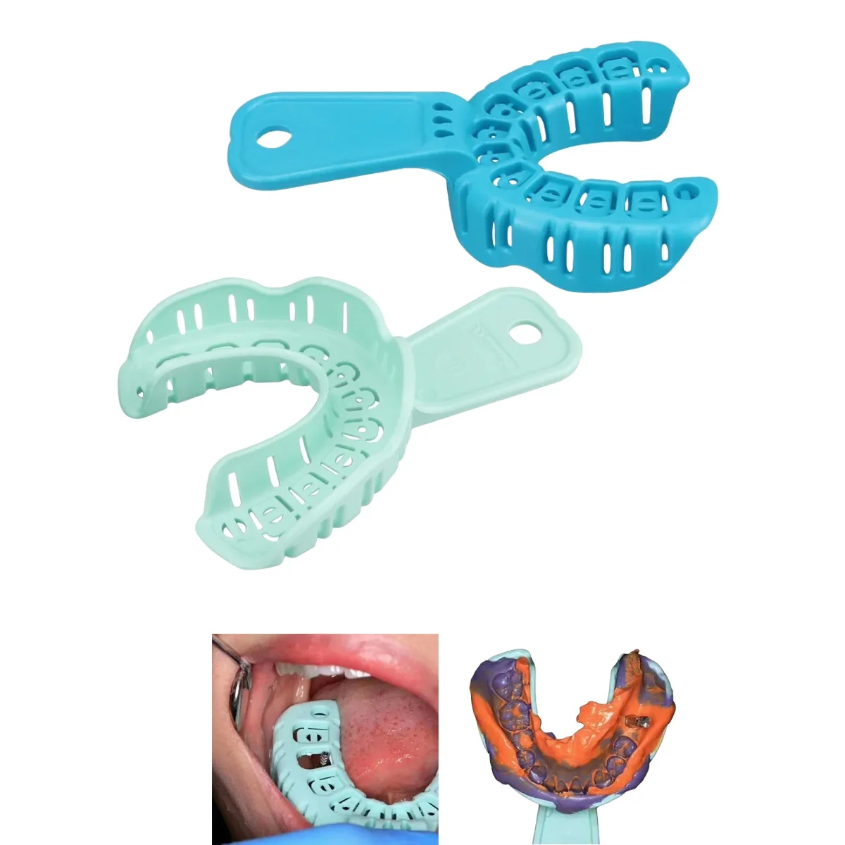 3 Pairs Dental Implant Tray Green Full Mouth Removable Partial Mold Tray Disposable Impression Tray Easy To Fold Baffle Plastic