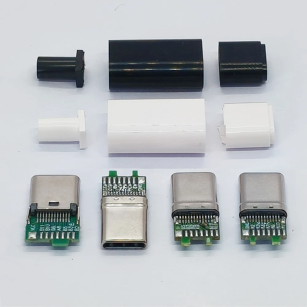 5Pcs USB3.1 Type-C Male Plug New Mold Green PCB Board Charging Plug, 24Pin TYPE-C Female Socket 0.8 Clamp Board 9.3mm