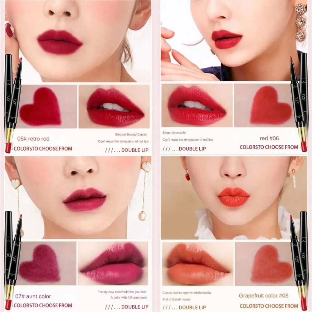 Delineador de labios de doble cabeza, 6 colores, taza antiadherente, resistente al agua, 2 en 1, lápiz labial de larga duración, hidratante, lápiz labial de terciopelo para mujer