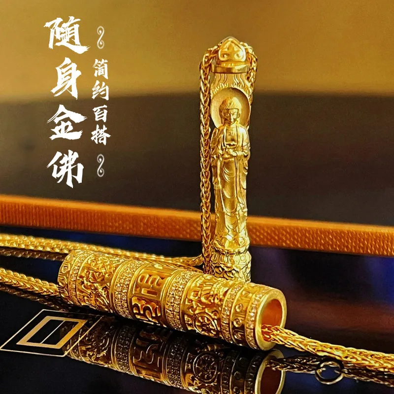 

Luxurious 24K genuine gold Guanyin Bodhisattva gold Buddha Pendant au999 pure gold necklace Buddha head pendant accessory
